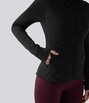 Gepolsterte, langärmlige Laufjacke mit Stehkragen, Reißverschluss und Taschen