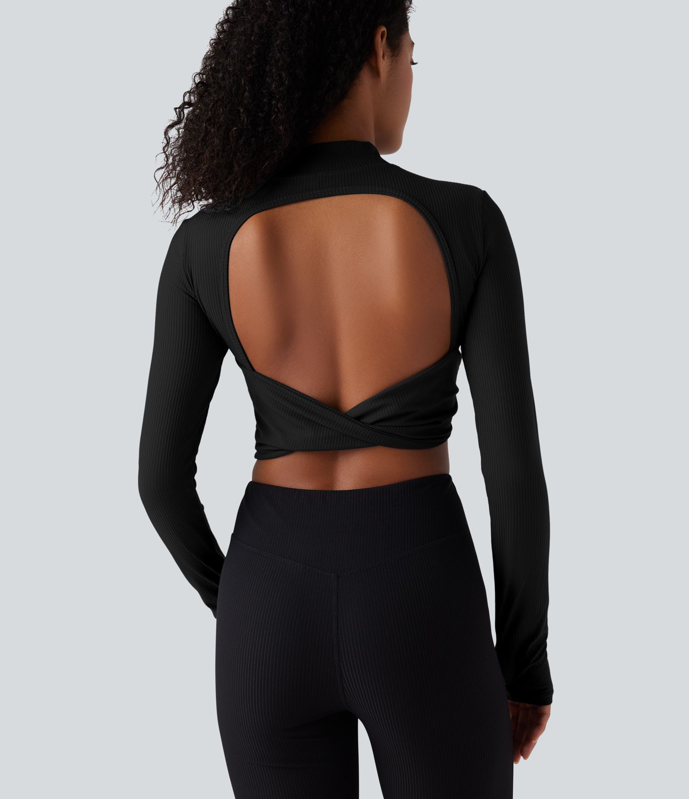 Mock Neck Long Sleeve Thumb Hole Cropped Yoga Sports Top