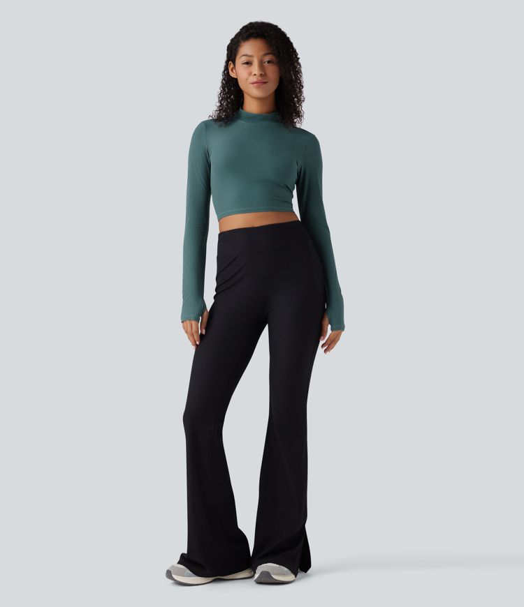 Mock Neck Long Sleeve Thumb Hole Cropped Yoga Sports Top