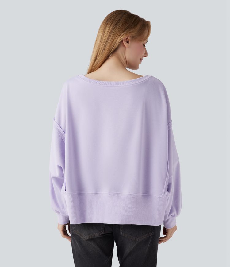 Boat Neck Long Sleeve High Low Casual Sweatshirt