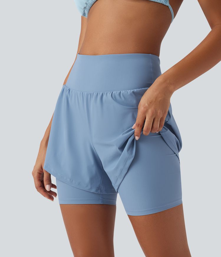 Land to Water High Waisted 2-in-1 Bikini Bottoms 7'' with Pockets