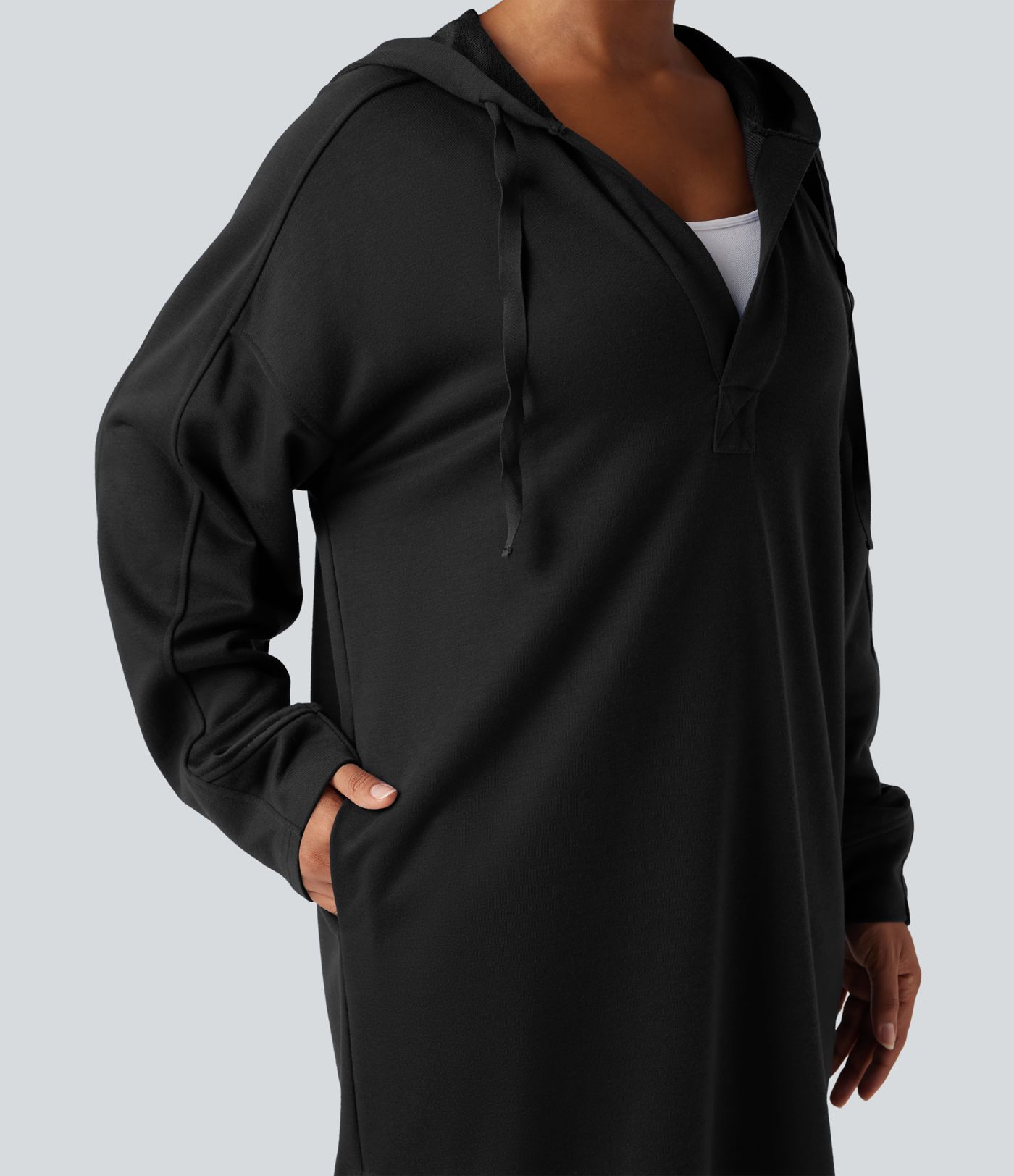 Hooded Drawstring Long Sleeve Zipper Hem Midi Casual Sweatshirt Dress with Pockets Hooded Drawstring Long Sleeve Zipper Hem Midi Casual Sweatshirt Dress with Pockets