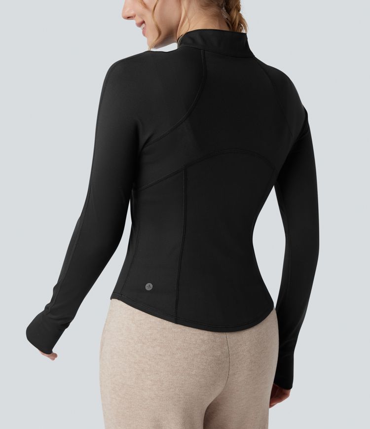 3-in-1 Stand Collar Long Sleeve Thumb Holes Jacket & Drawstring Hem Sherpa Jacket with Pockets