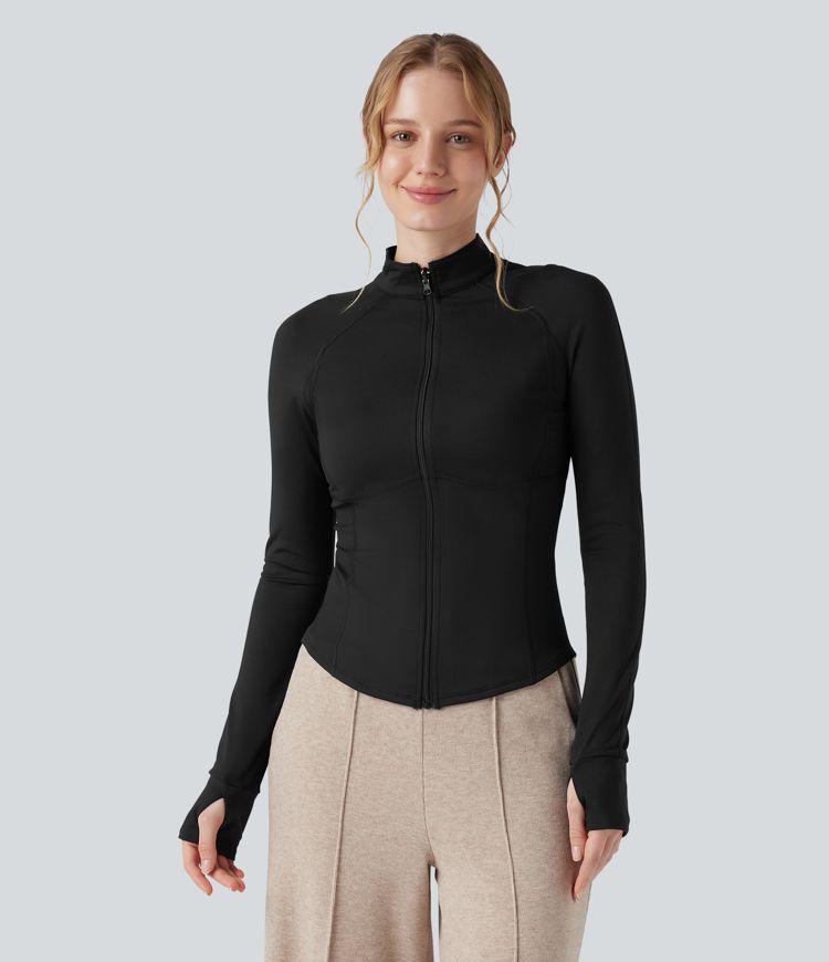 3-in-1 Stand Collar Long Sleeve Thumb Holes Jacket & Drawstring Hem Sherpa Jacket with Pockets