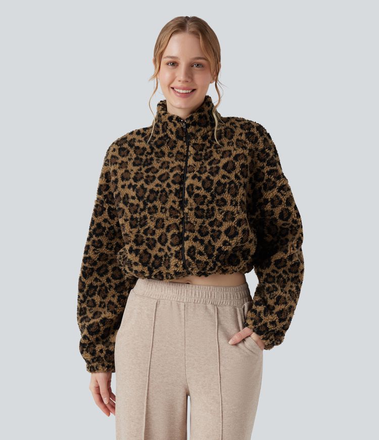 3-in-1 Stand Collar Long Sleeve Thumb Holes Jacket & Drawstring Hem Sherpa Jacket with Pockets