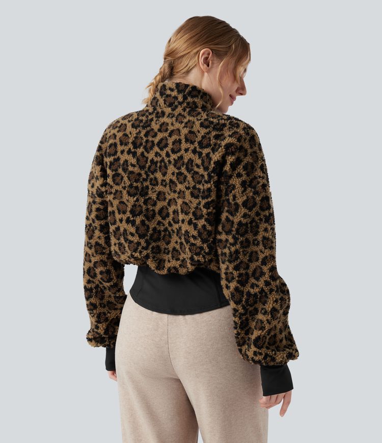 3-in-1 Stand Collar Long Sleeve Thumb Holes Jacket & Drawstring Hem Sherpa Jacket with Pockets