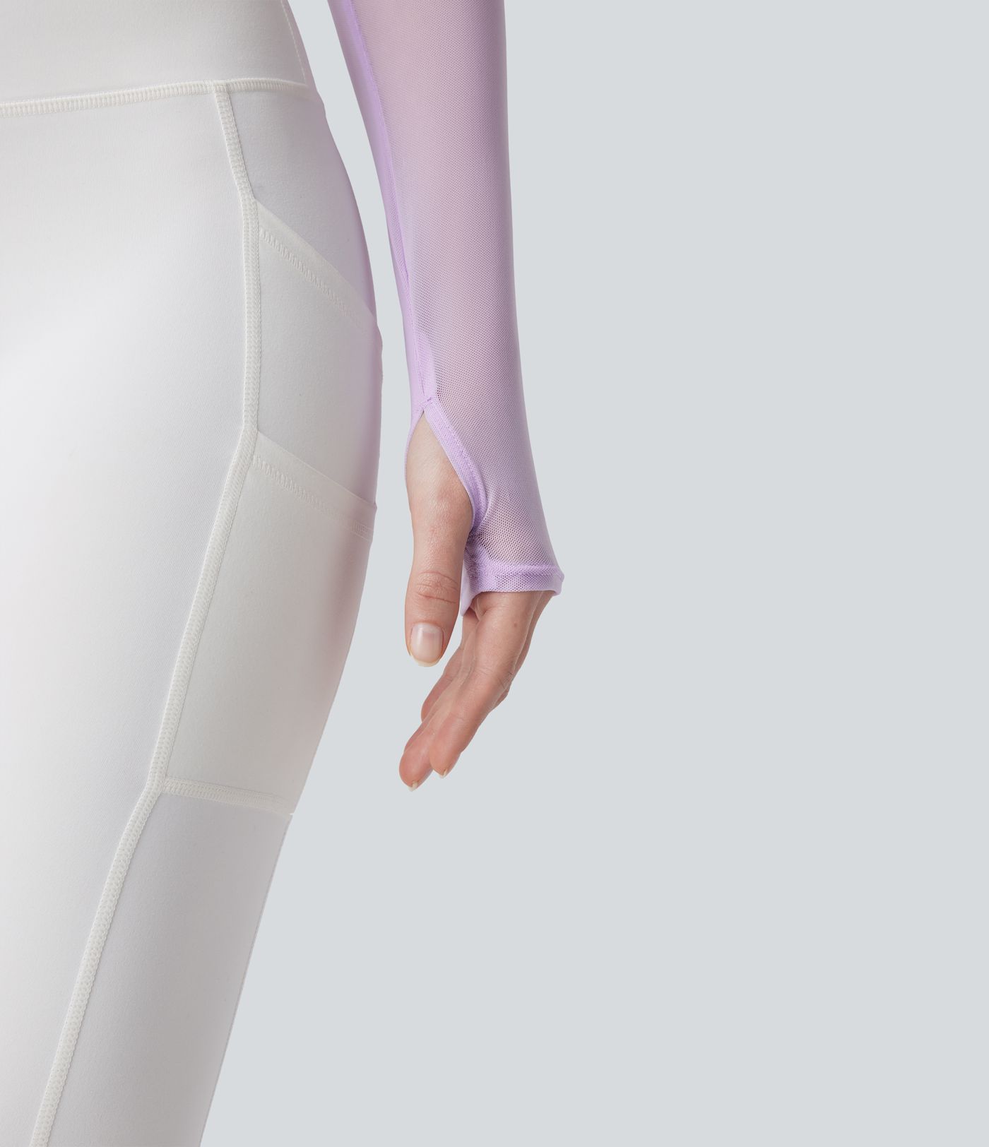 Long Sleeve Thumb Holes Crossover Tie Back Sheer Mesh Dance Sports Top