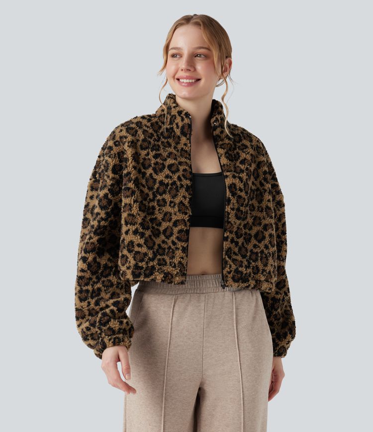 3-in-1 Stand Collar Long Sleeve Thumb Holes Jacket & Drawstring Hem Sherpa Jacket with Pockets