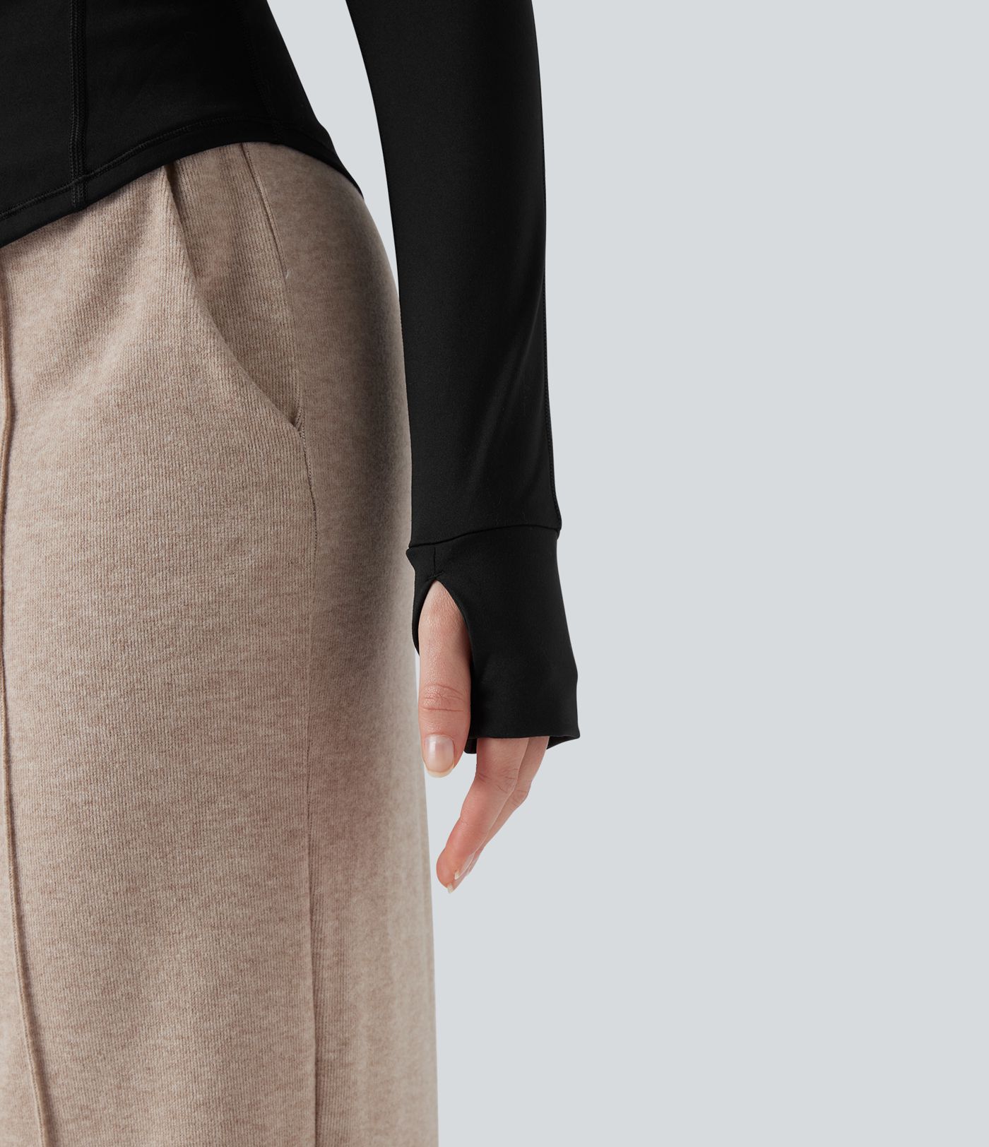 3-in-1 Stand Collar Long Sleeve Thumb Holes Jacket & Drawstring Hem Sherpa Jacket with Pockets