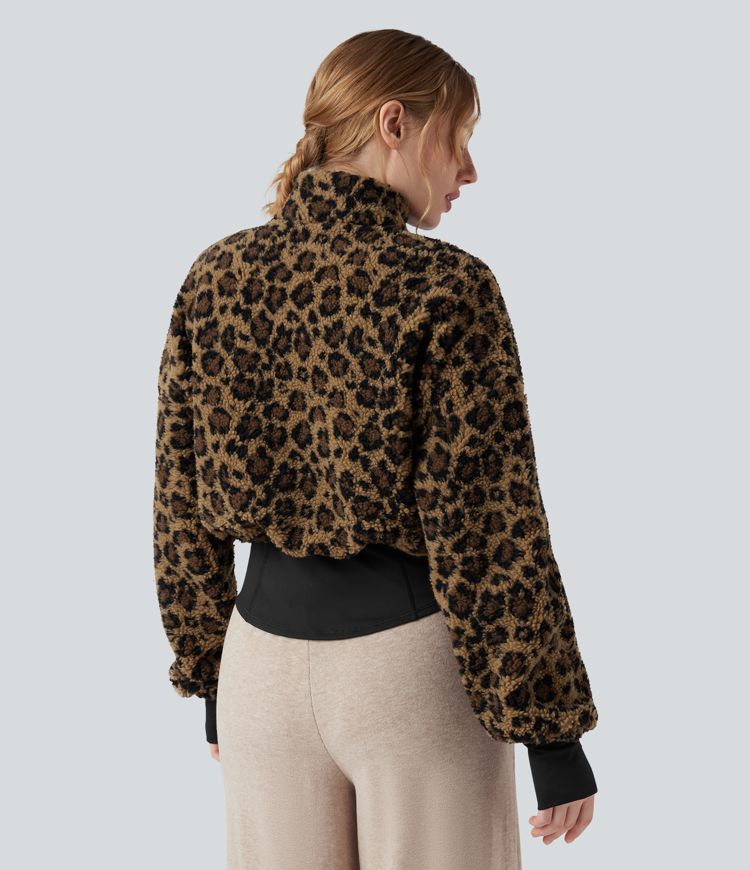 3-in-1 Stand Collar Long Sleeve Thumb Holes Jacket & Drawstring Hem Sherpa Jacket with Pockets