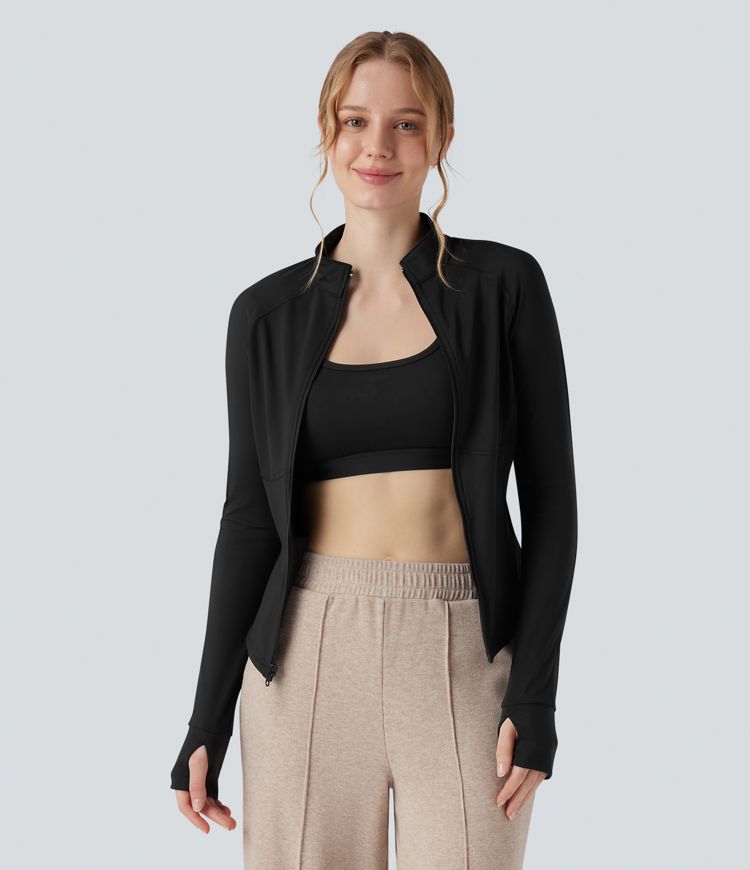 3-in-1 Stand Collar Long Sleeve Thumb Holes Jacket & Drawstring Hem Sherpa Jacket with Pockets