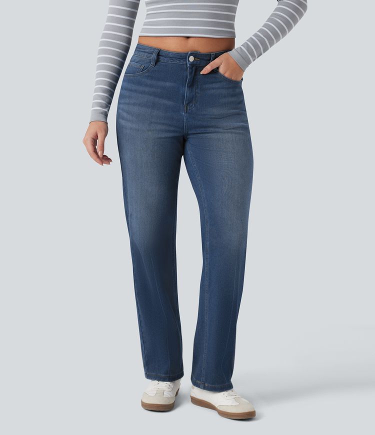 Halara Flex™ Denim Heat High Waisted Straight Leg Fleece Casual Jeans with Pockets