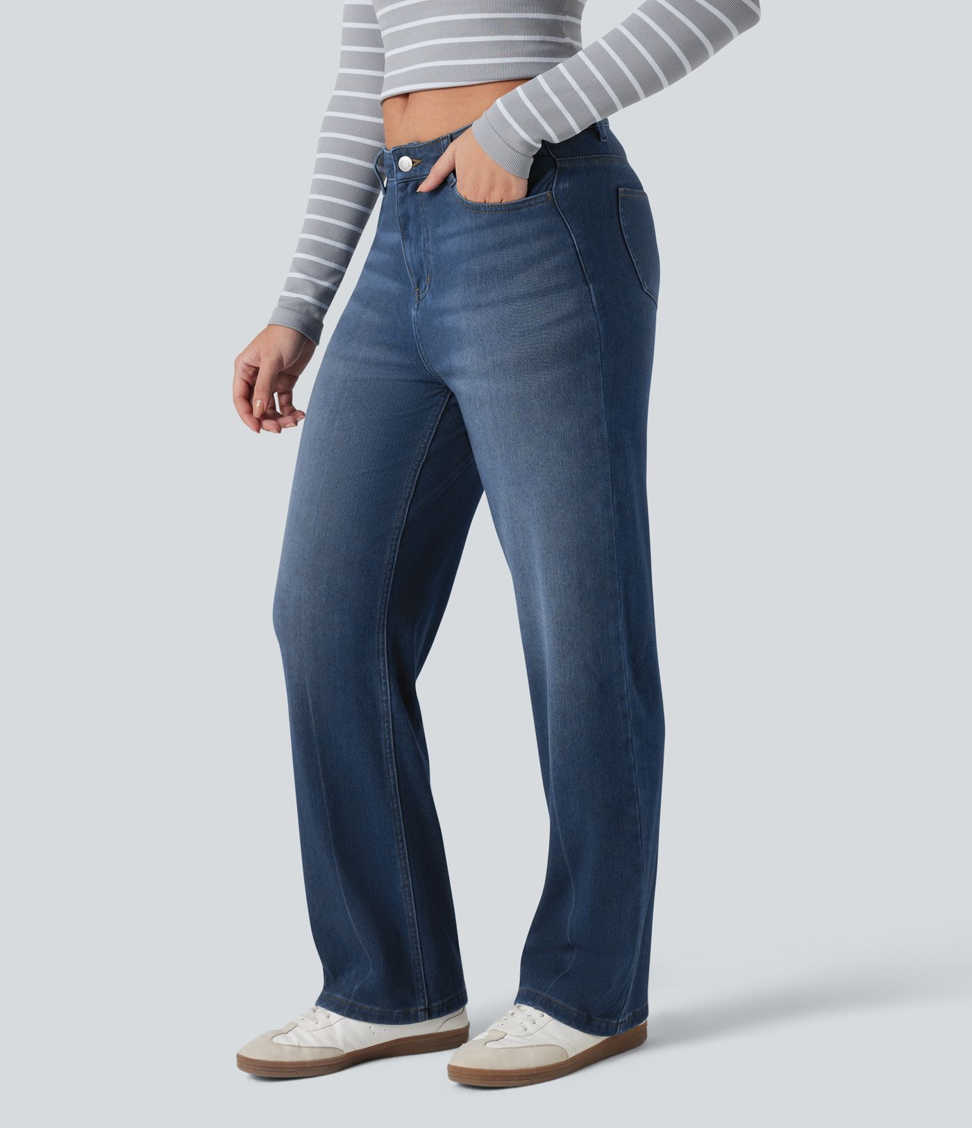 Halara Flex™ Denim Heat High Waisted Straight Leg Fleece Casual Jeans with Pockets
