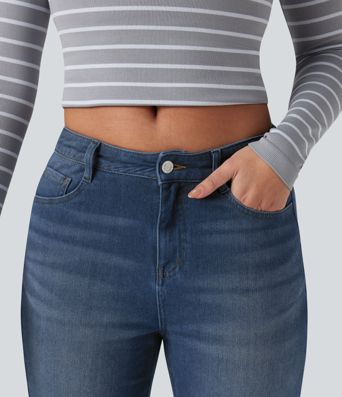 Halara Flex™ Denim Heat High Waisted Straight Leg Fleece Casual Jeans with Pockets