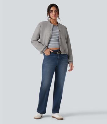 Halara Flex™ Denim Heat High Waisted Straight Leg Fleece Casual Jeans with Pockets
