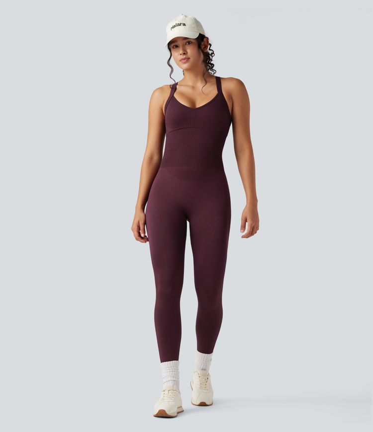 Combinaison d'entraînement ajustée dos nu torsadé sans manches sans couture Seamless Flow