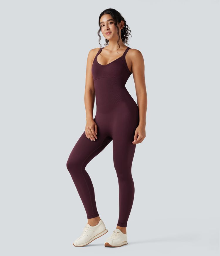 Combinaison d'entraînement ajustée dos nu torsadé sans manches sans couture Seamless Flow