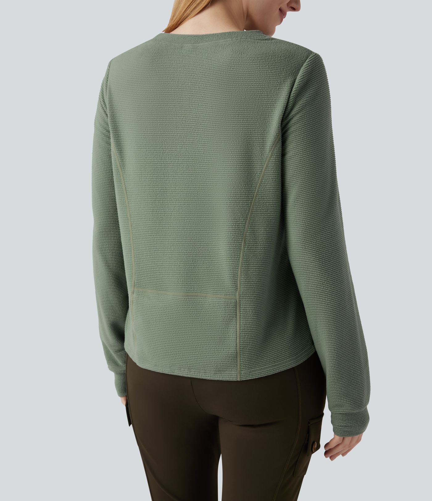 Round Neck Long Sleeve Fleece Casual Packable Sweatshirt with Pocket