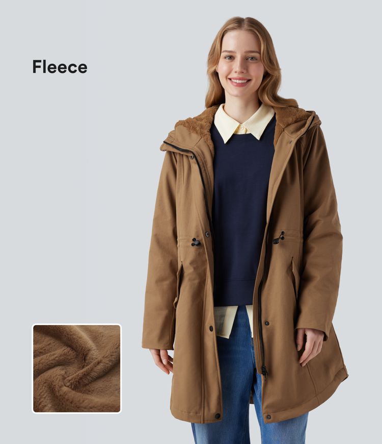 Hooded Drawstring Fleece Casual Parka Sherpa Jacket with Pockets