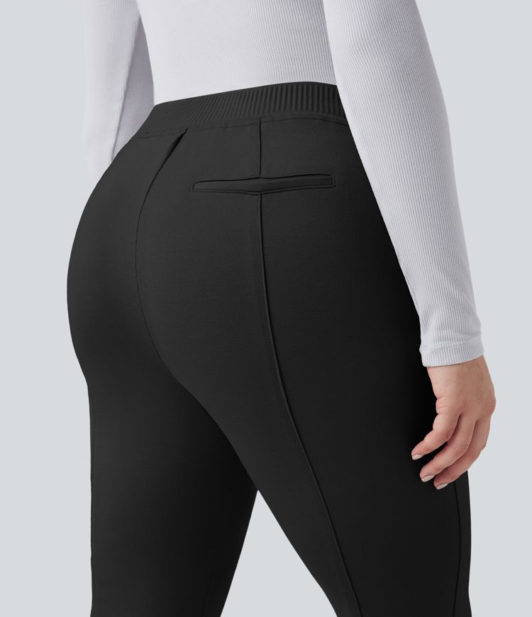 Pantalones de trabajo de talle alto y pierna acampanada con bolsillos