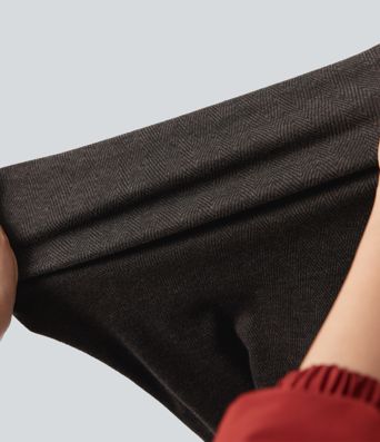 High Waisted Wide Leg Herringbone Work Pants with Pockets