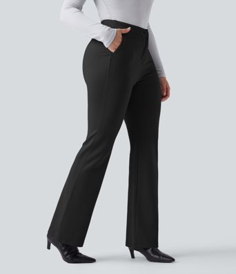 Pantalones de trabajo de talle alto y pierna acampanada con bolsillos