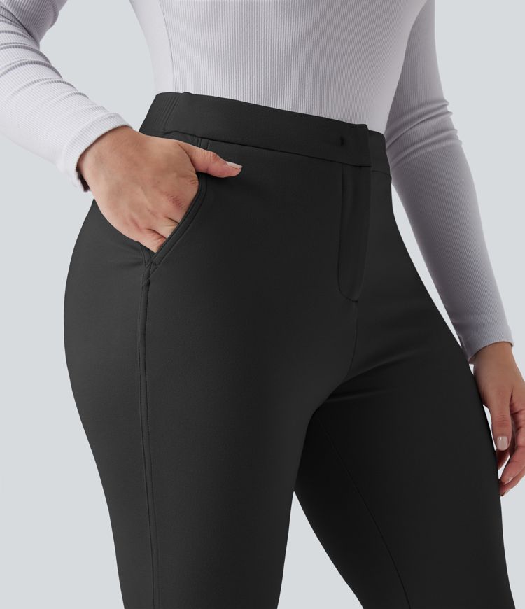 Pantalones de trabajo de talle alto y pierna acampanada con bolsillos