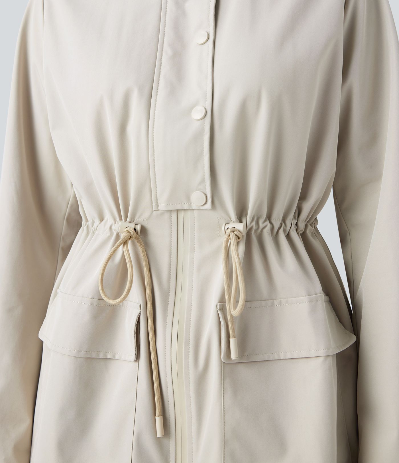 Wasserabweisender Kapuzen-Fleece-Parka mit Kordelzug, Sherpa-Futter und Taschen