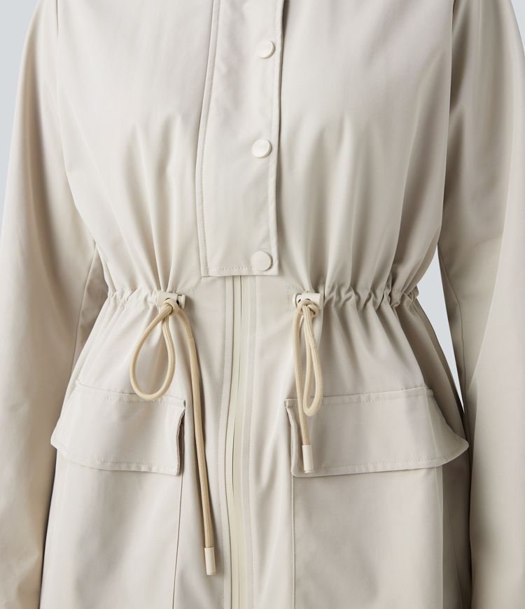 Water Repellent Hooded Drawstring Fleece Casual Parka Sherpa Jacket with Pockets