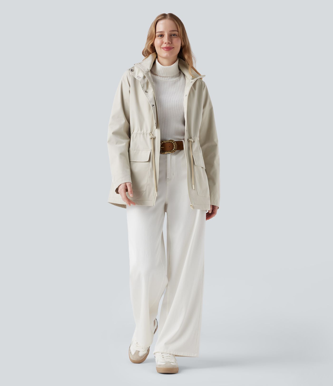 Wasserabweisender Kapuzen-Fleece-Parka mit Kordelzug, Sherpa-Futter und Taschen