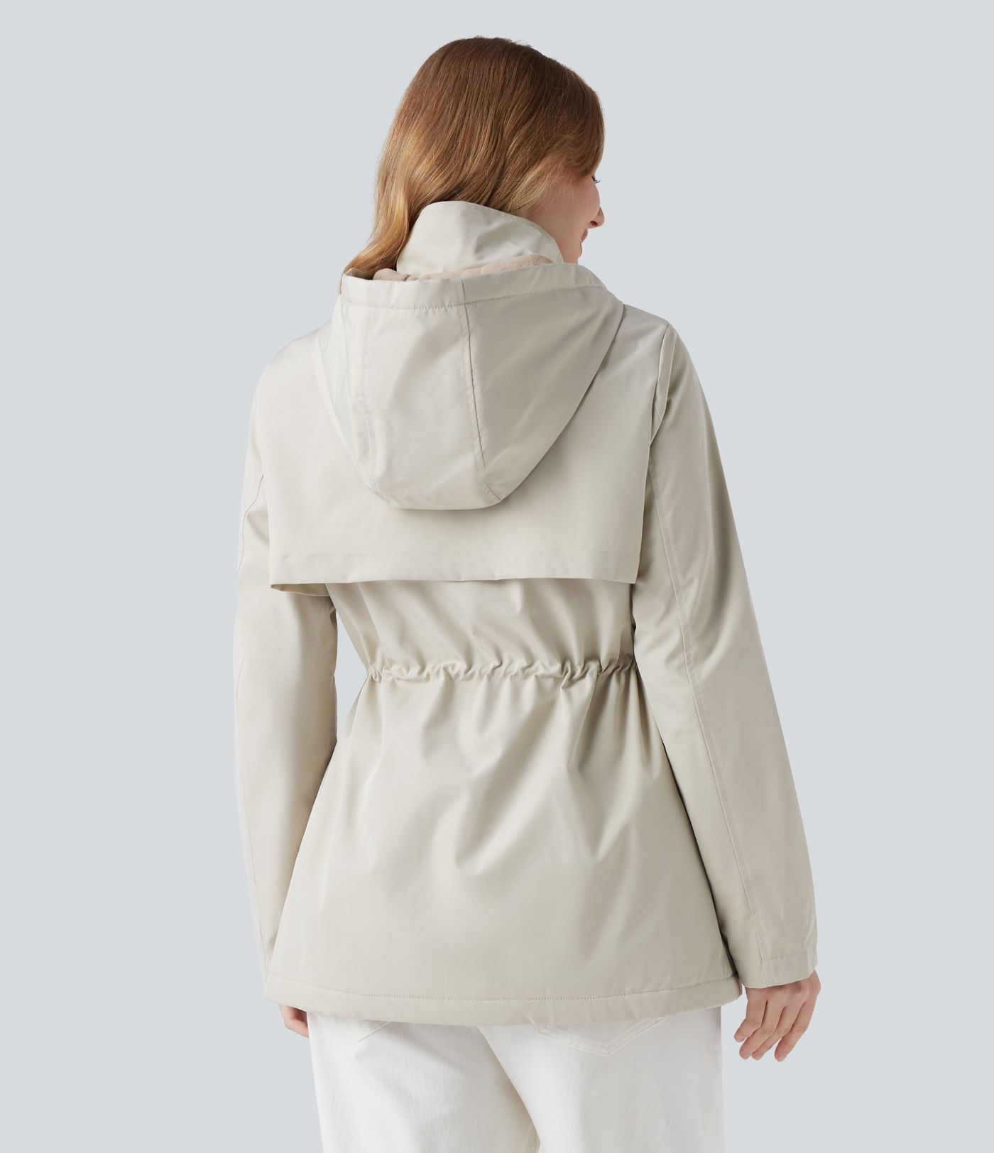 Wasserabweisender Kapuzen-Fleece-Parka mit Kordelzug, Sherpa-Futter und Taschen