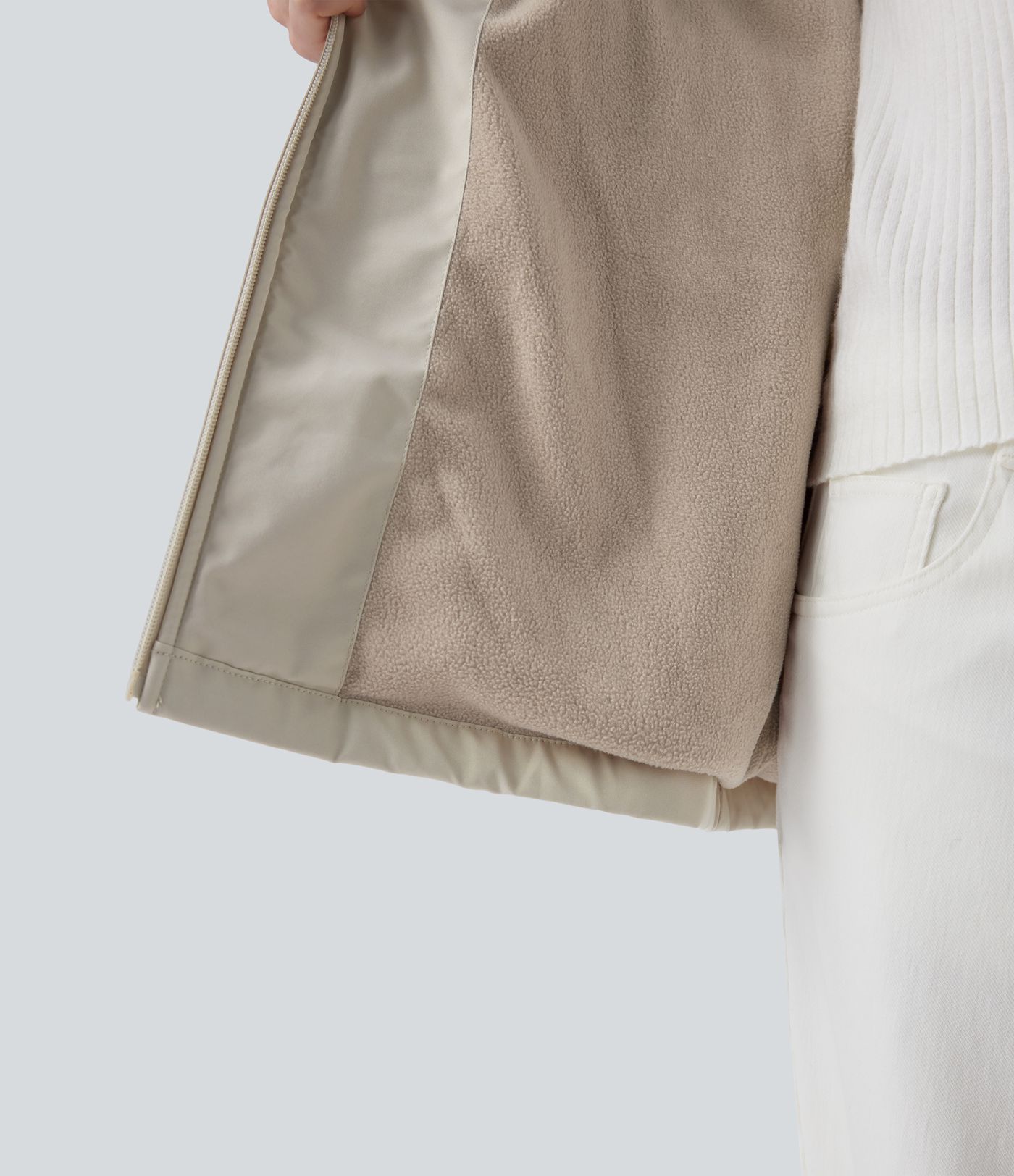 Wasserabweisender Kapuzen-Fleece-Parka mit Kordelzug, Sherpa-Futter und Taschen