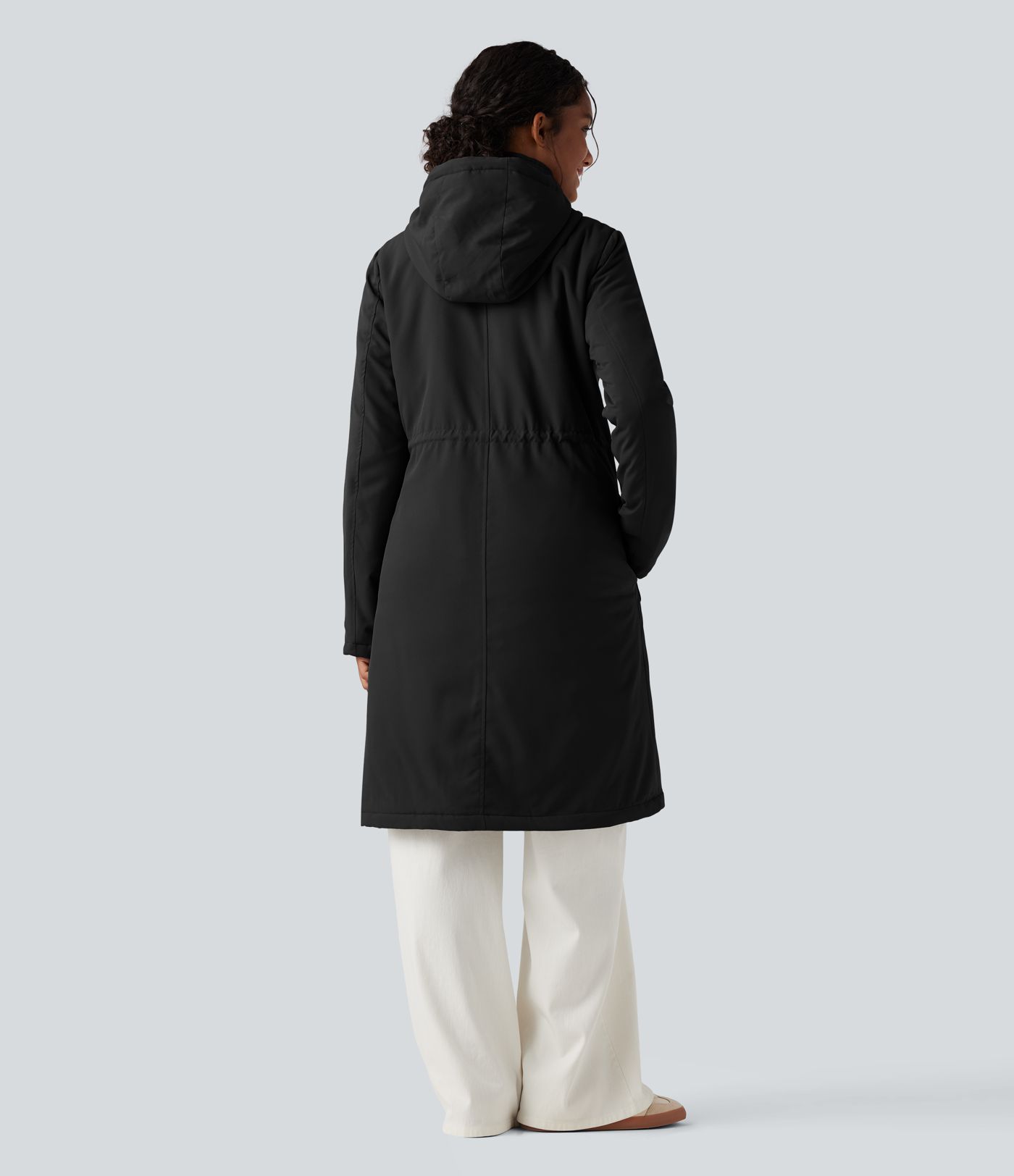 Wasserabweisende, lässige, gepolsterte Kapuzenjacke mit Kordelzug, langen Ärmeln, verlängertem Schnitt und Taschen