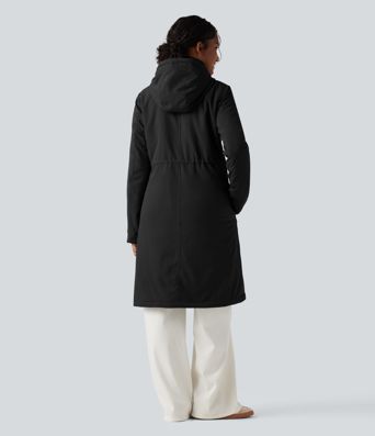 Wasserabweisende, lässige, gepolsterte Kapuzenjacke mit Kordelzug, langen Ärmeln, verlängertem Schnitt und Taschen