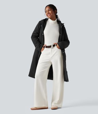 Wasserabweisende, lässige, gepolsterte Kapuzenjacke mit Kordelzug, langen Ärmeln, verlängertem Schnitt und Taschen