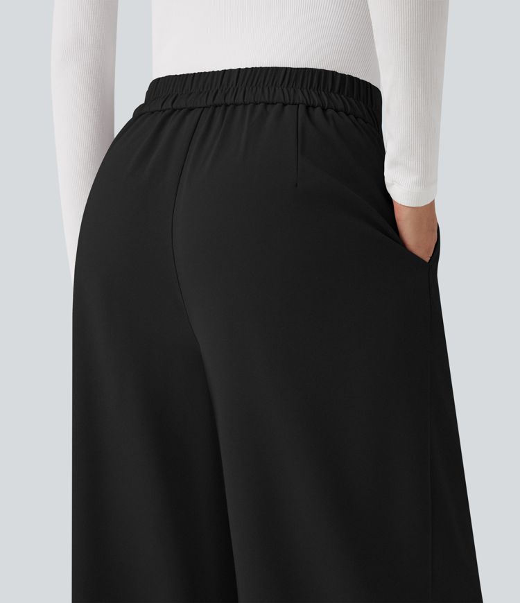 Crossover High Waisted Work Baggy Trousers with Pockets