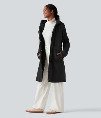 Wasserabweisende, lässige, gepolsterte Kapuzenjacke mit Kordelzug, langen Ärmeln, verlängertem Schnitt und Taschen