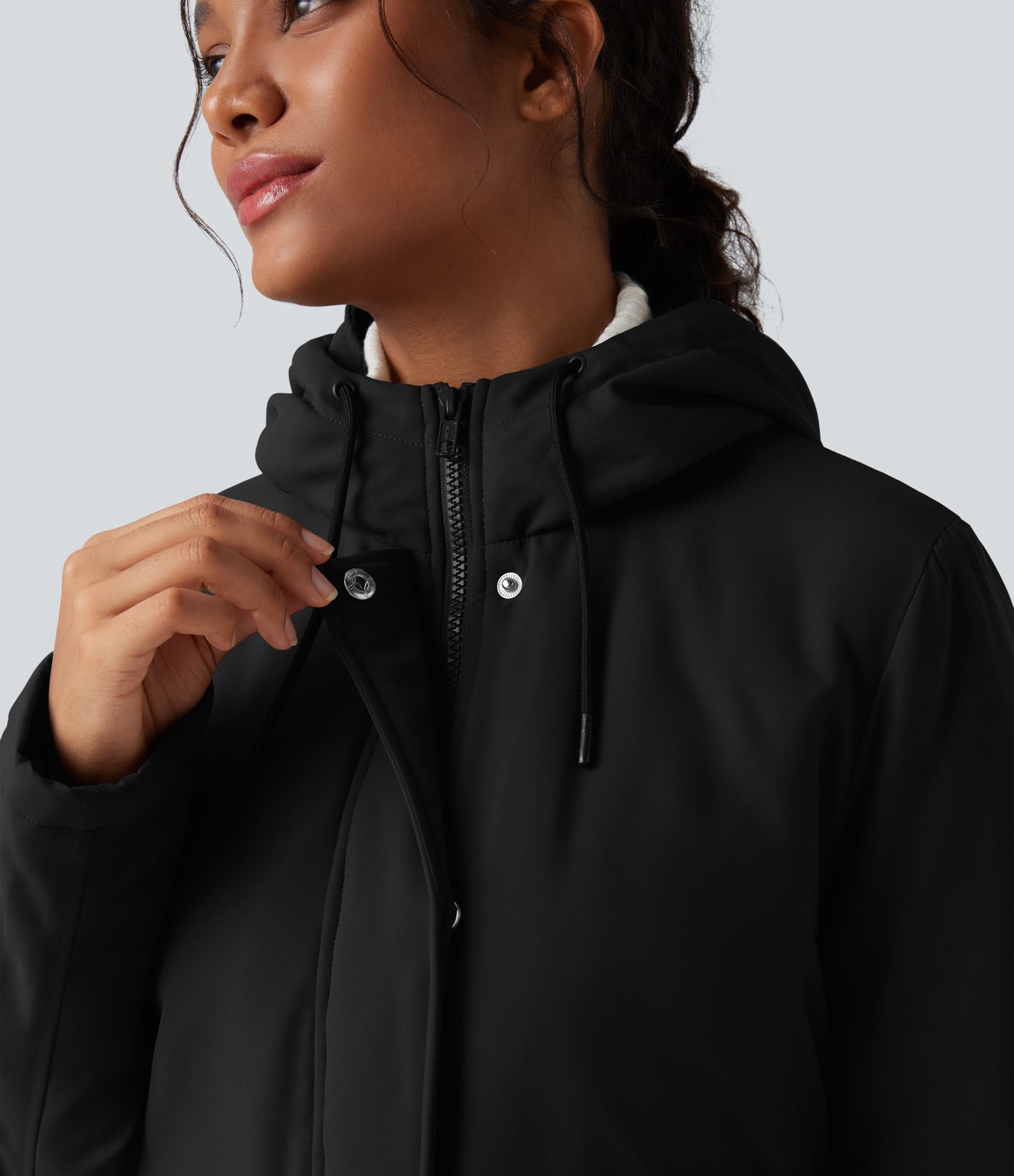 Wasserabweisende, lässige, gepolsterte Kapuzenjacke mit Kordelzug, langen Ärmeln, verlängertem Schnitt und Taschen