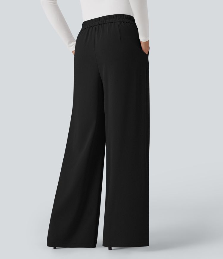 Crossover High Waisted Work Baggy Trousers with Pockets