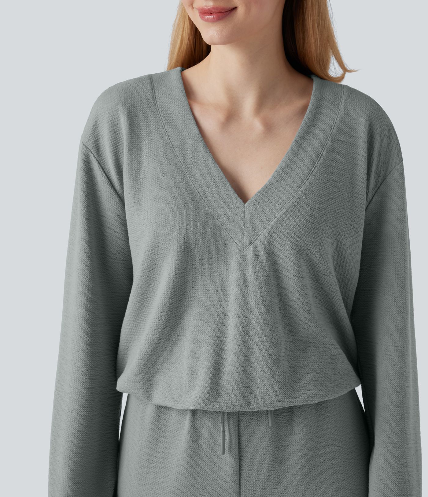 V-neck Long Sleeve Drawstring Casual Jumpsuit with Pockets-Easy Peezy