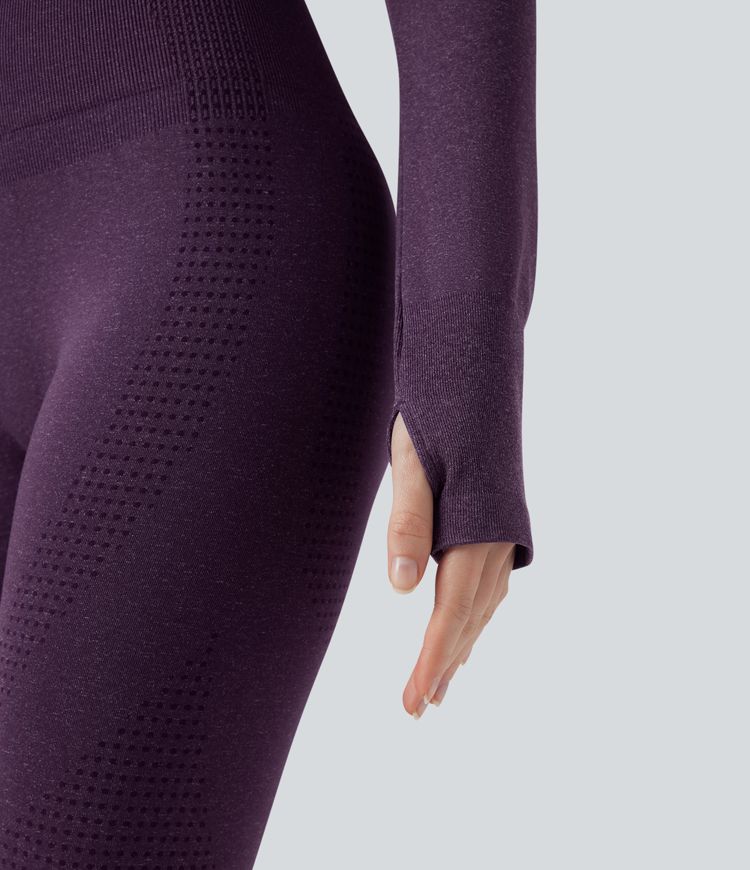 Seamless Flow Round Neck Long Sleeve Thumb Hole Cropped Yoga Sports Top