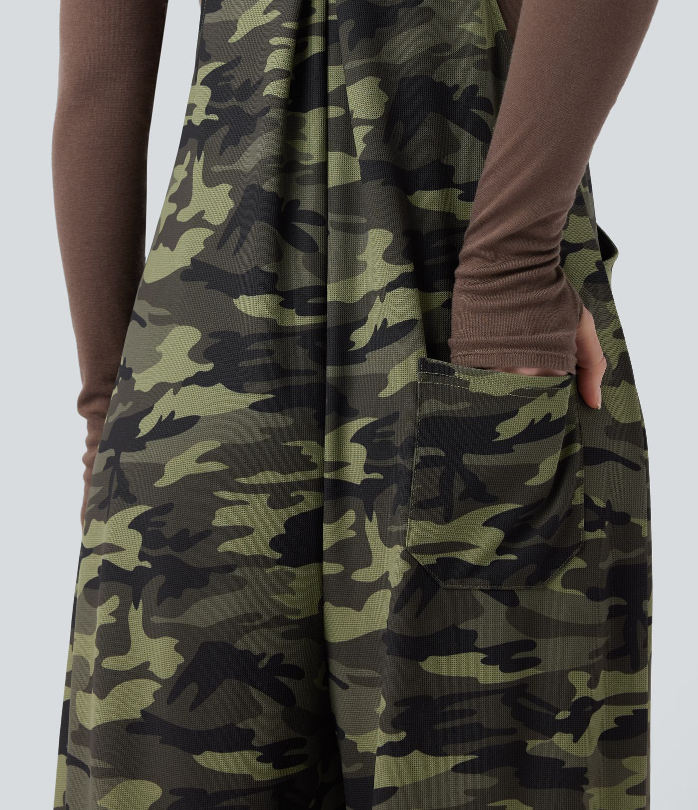Camo Waffle Casual Overalls with Pockets