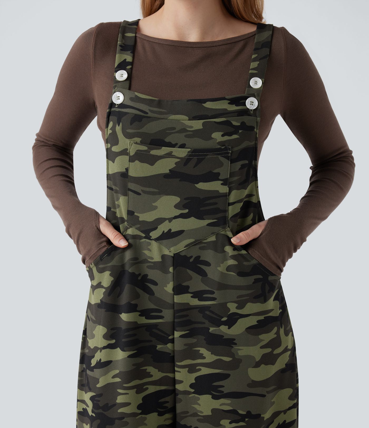 Camo Waffle Casual Overalls with Pockets