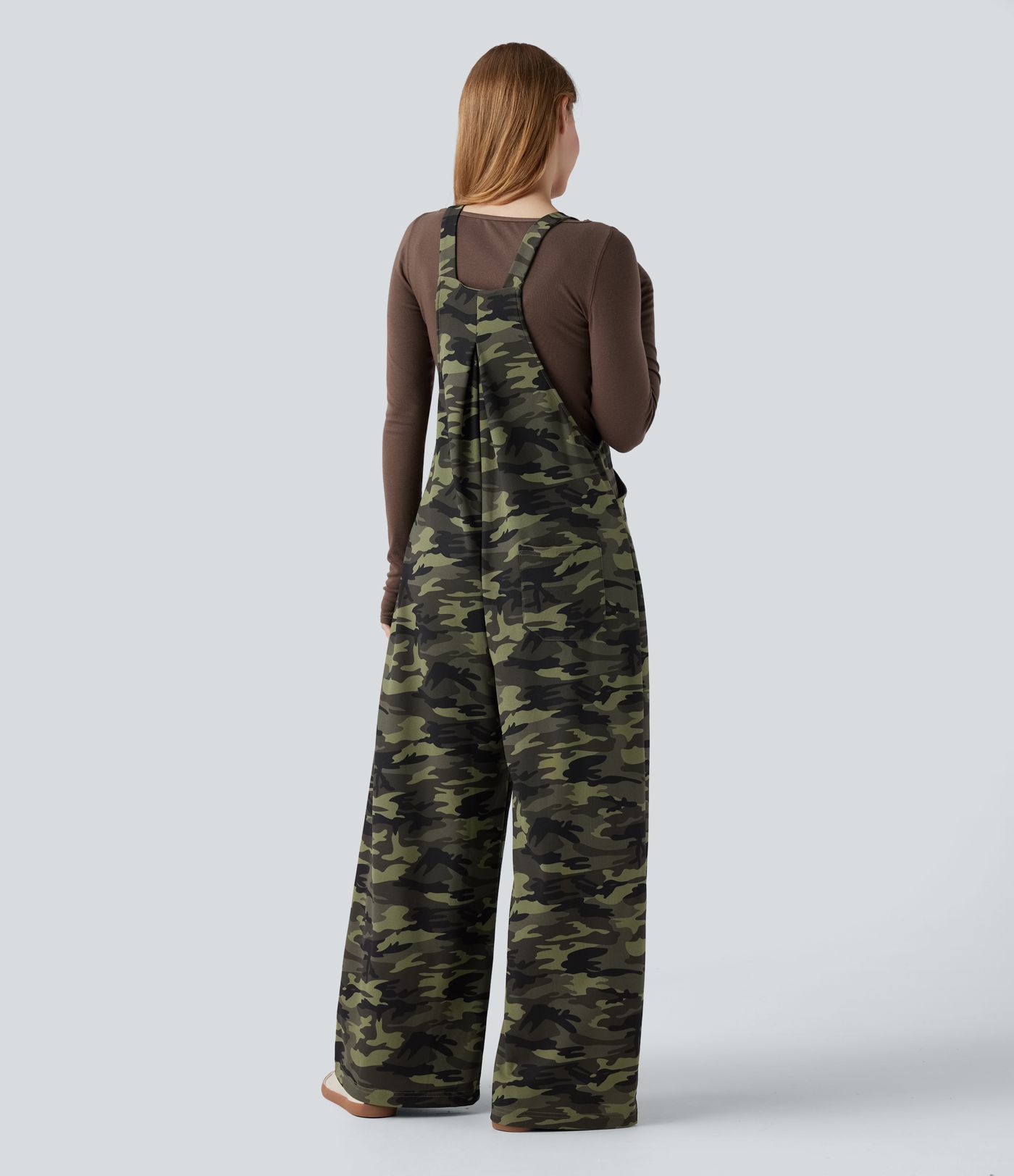 Camo Waffle Casual Overalls with Pockets