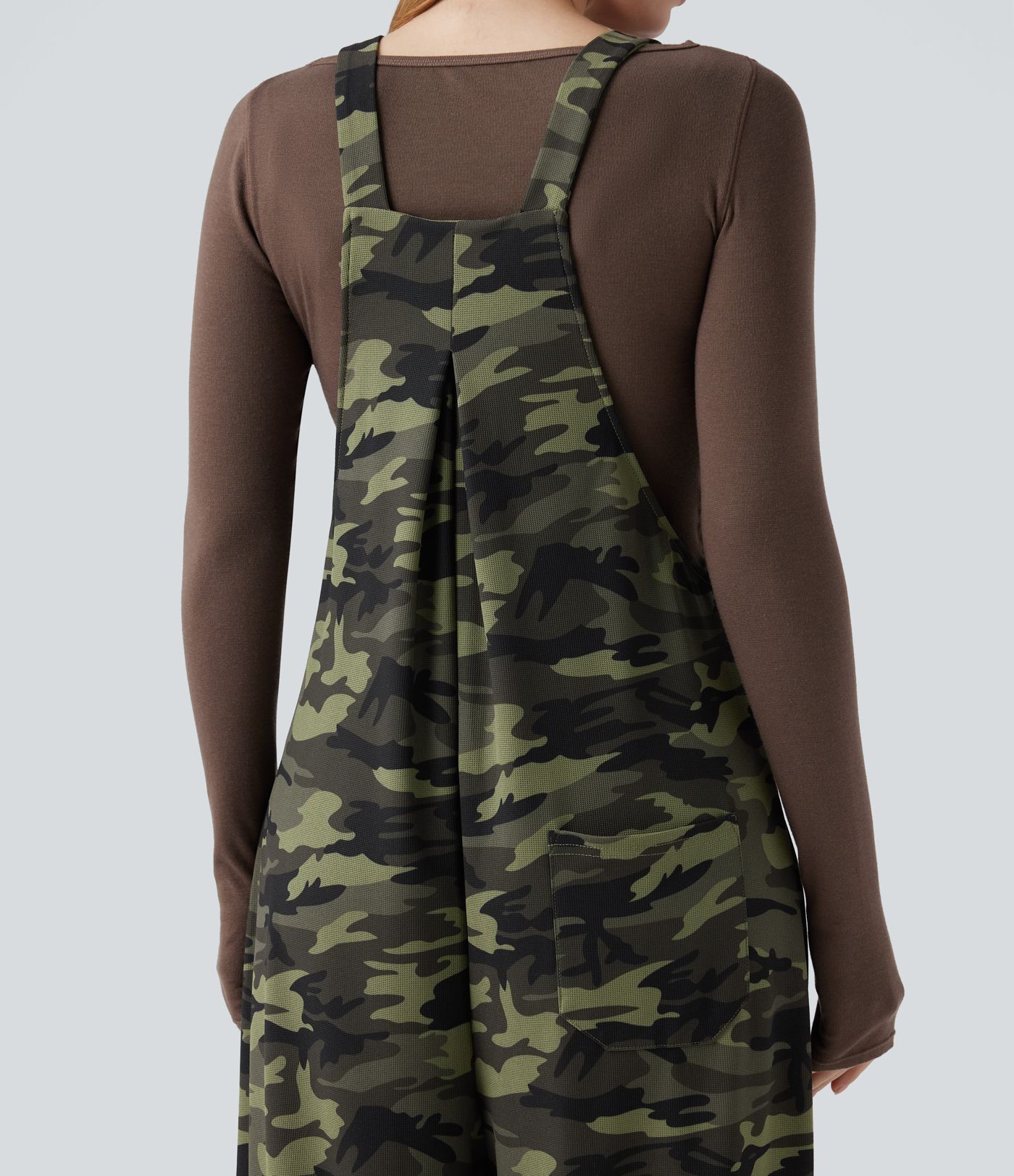 Camo Waffle Casual Overalls with Pockets