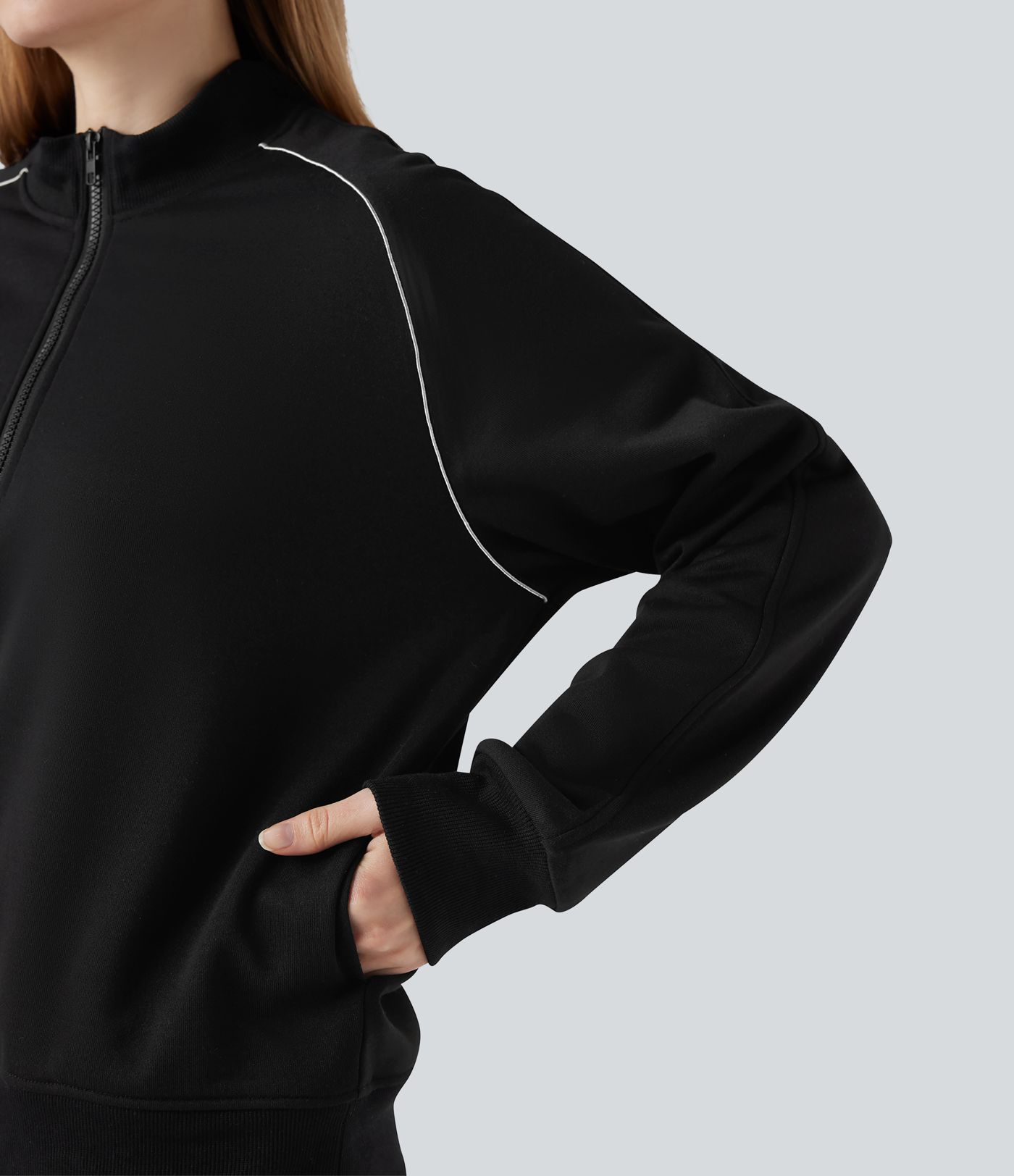 Lässiges Raglan-Sweatshirt mit Halbreißverschluss, langen Ärmeln, Color-Block und Taschen