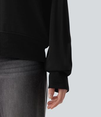 Lässiges Raglan-Sweatshirt mit Halbreißverschluss, langen Ärmeln, Color-Block und Taschen