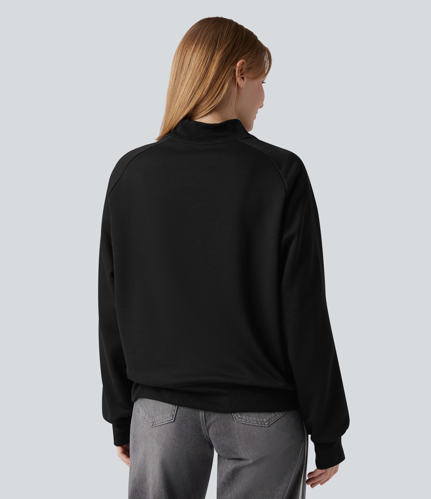 Lässiges Raglan-Sweatshirt mit Halbreißverschluss, langen Ärmeln, Color-Block und Taschen