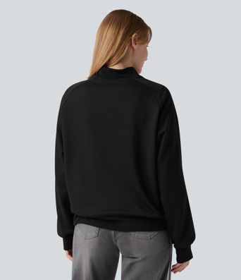 Lässiges Raglan-Sweatshirt mit Halbreißverschluss, langen Ärmeln, Color-Block und Taschen