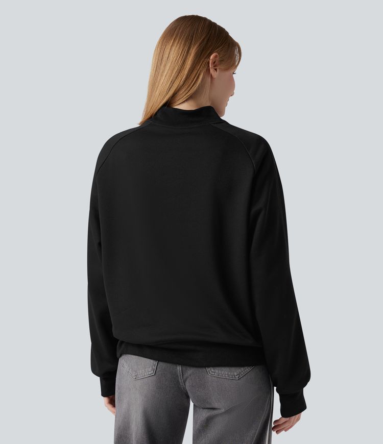 Lässiges Raglan-Sweatshirt mit Halbreißverschluss, langen Ärmeln, Color-Block und Taschen